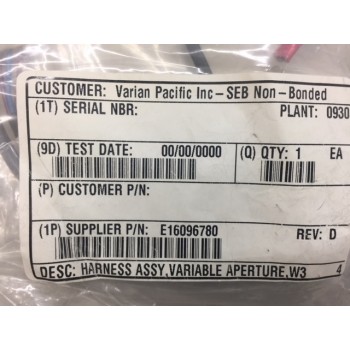 Varian E16096780 Harness Assy Variable Aperture W3